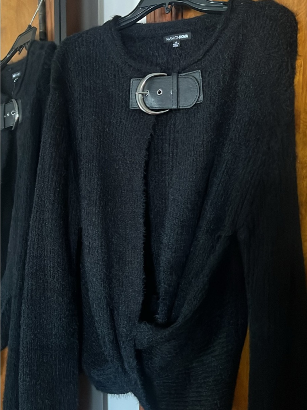 Fashion Nova Black Twist-Front Belted Cardigan